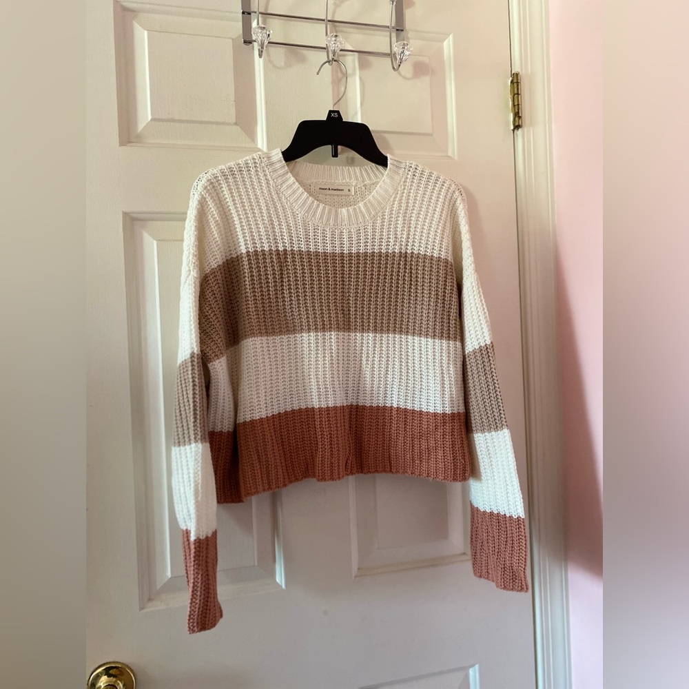 moon & madison Colorblock Sweater - Cream, Brown, Tan